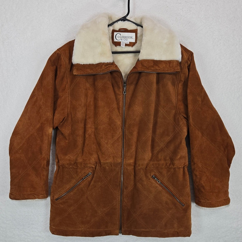 Vintage Colebrook & Co Quilted Suede Penny Lane Jacket Fur Collar Y2K Women M
